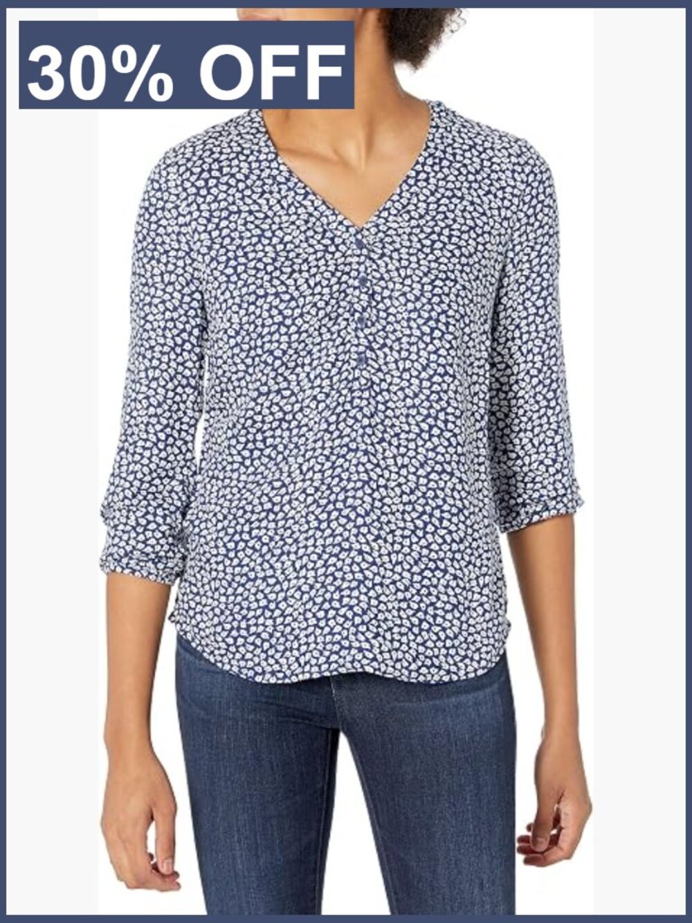 Women's 3/4 Sleeve Button Popover Blouse Loose Fit V-Neck Viscose Shirt